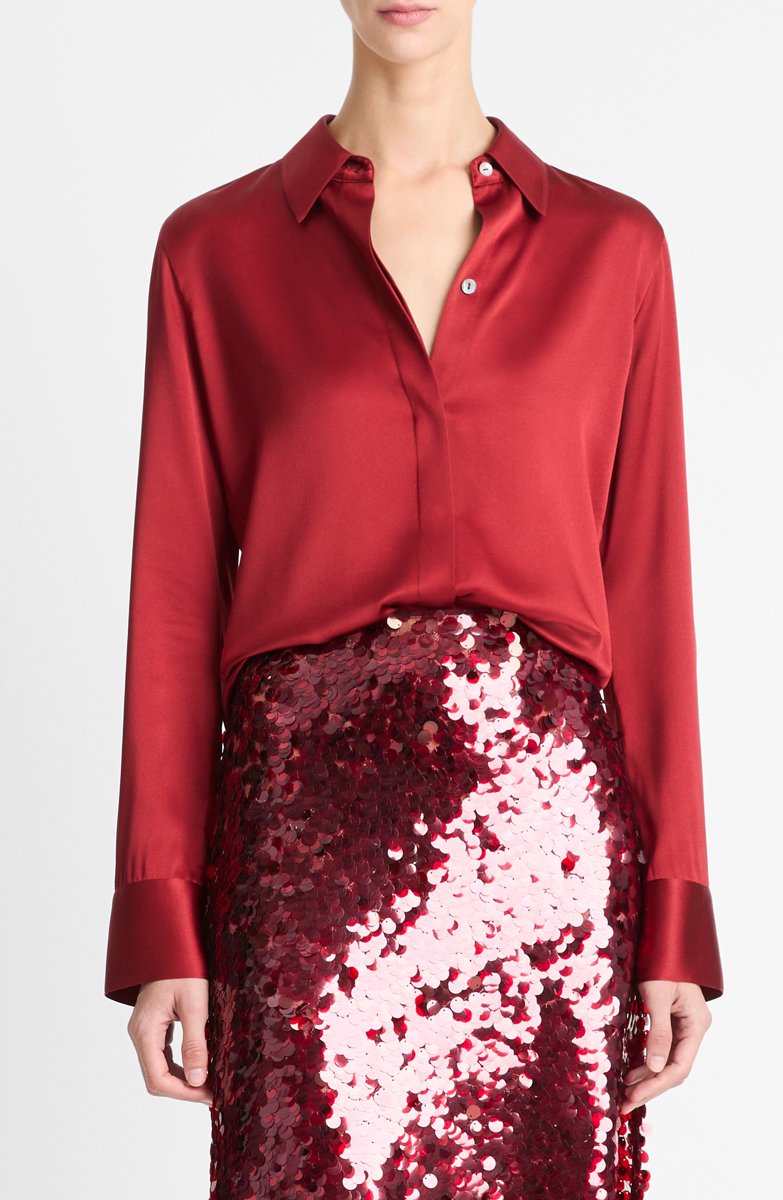 Slim Fit Stretch Silk Button-Up Shirt - image 1
