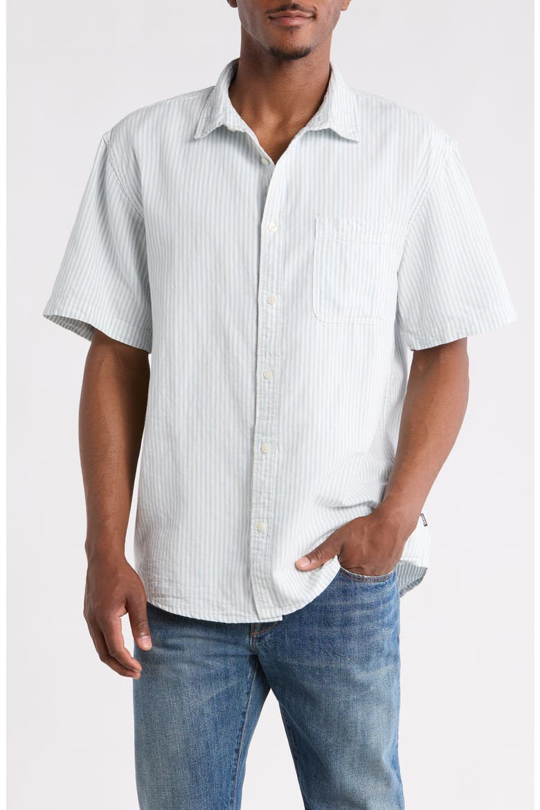 Lawson Stripe Cotton & Linen Blend Button-Up Shirt, Main, color, DAWN MIST-MARSHMALLOW