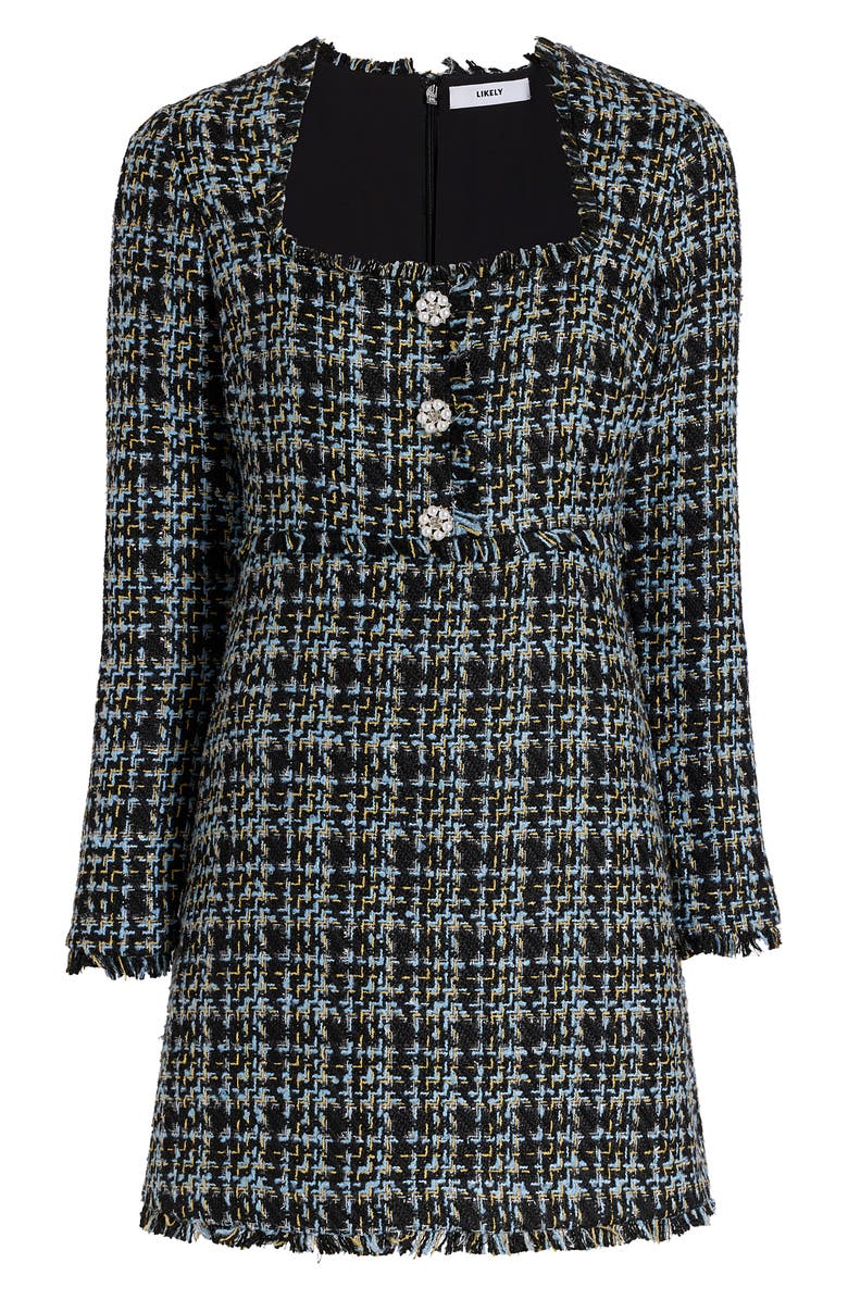 LIKELY Robin Plaid Tweed Long Sleeve Sheath Dress, Alternate, color, Black/ Blue Multi