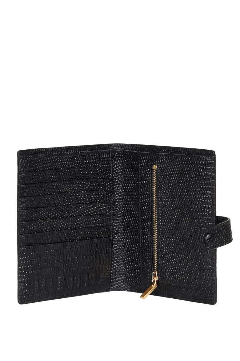 Upcycled Leather Passport Wallet with Zipper Coin Pocket, Alternate, color, Black Lizard