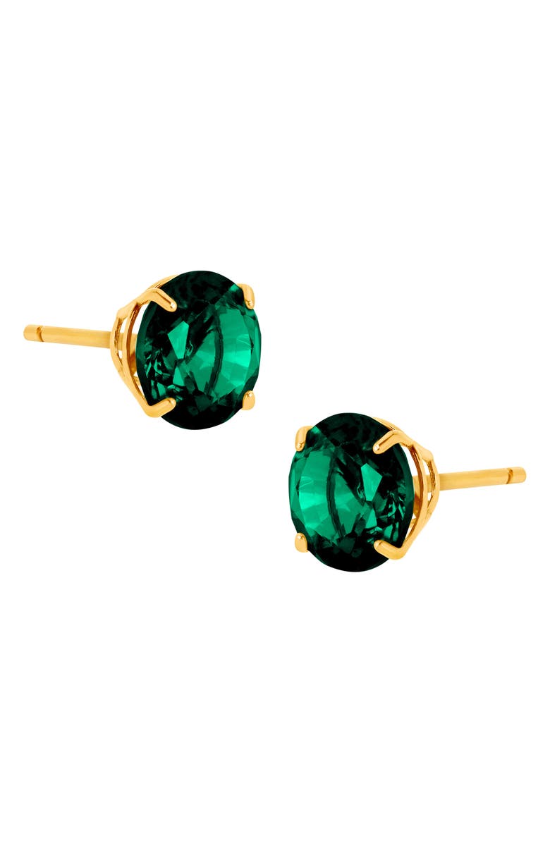 Frankie & Zoe Created Emerald Solitaire Stud Earrings, Main, color, Yellow Gold
