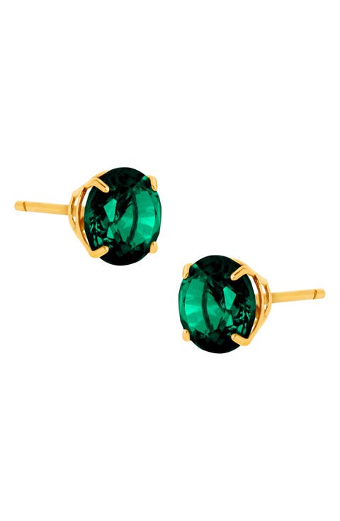 Created Emerald Solitaire Stud Earrings