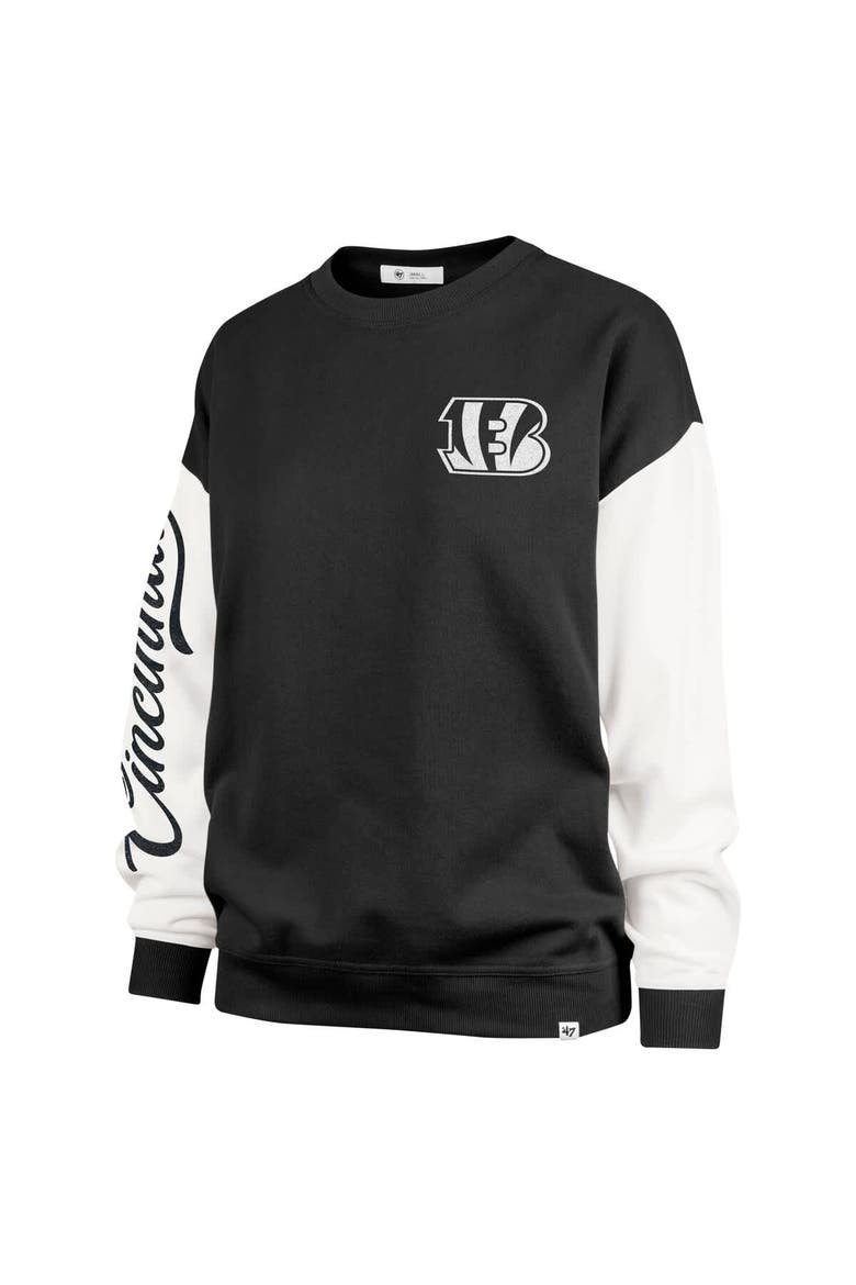 Women's '47  Black Cincinnati Bengals Double Header Rise Andie Pullover Sweatshirt, Alternate, color, Black