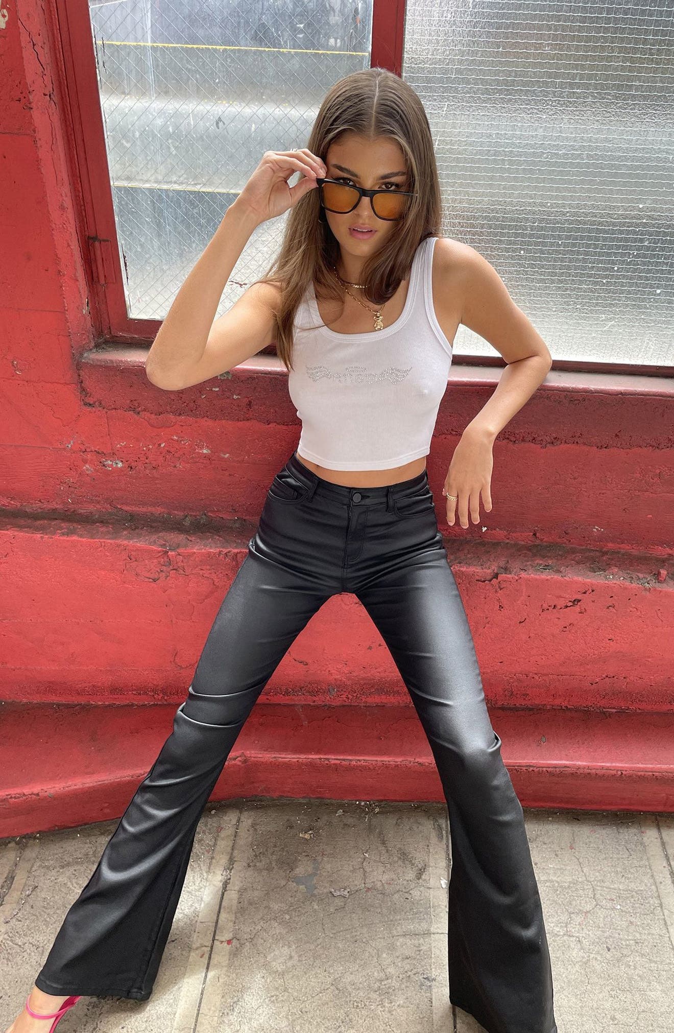 EDIKTED Luna Faux Leather Flare Leg Pants | Nordstrom