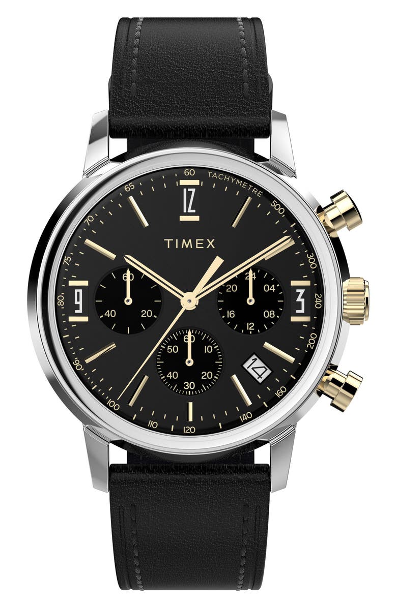 Timex<sup>®</sup> Marlin Leather Strap Chronograph Watch, 40mm, Main, color, 