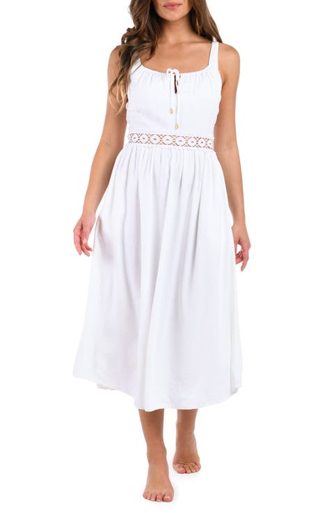 Lake Side Tie Neck Midi Cover-Up Dress
