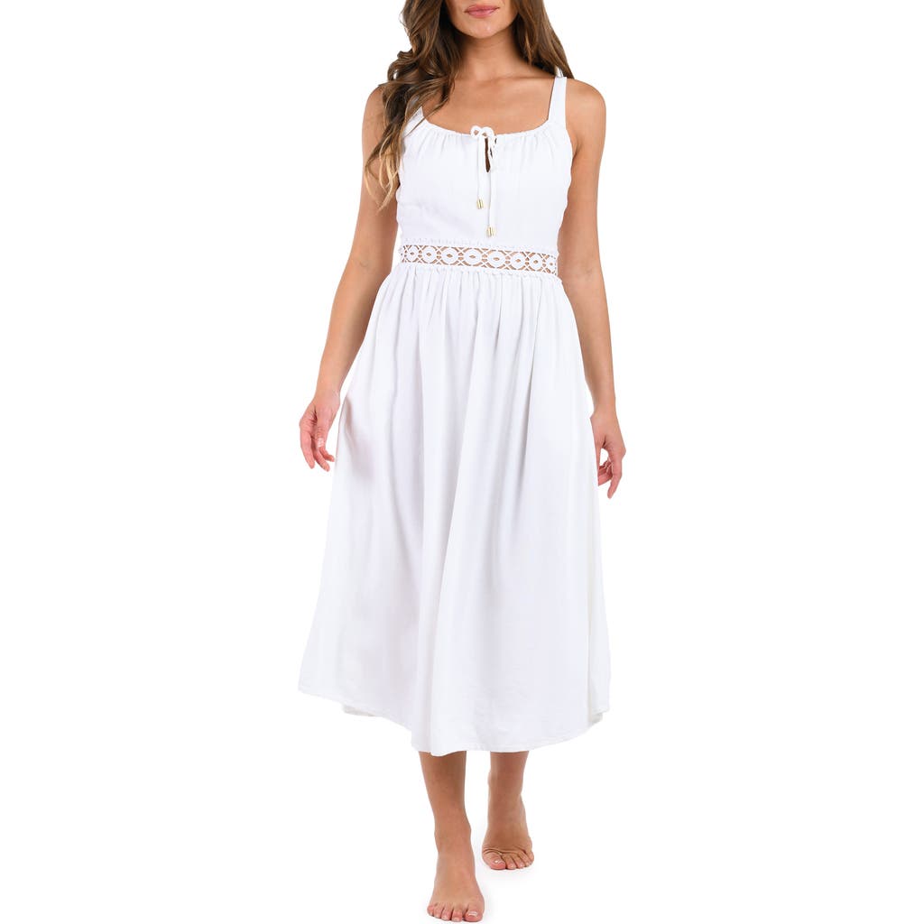 La Blanca Lake Side Tie Neck Midi Cover-up Dress In White