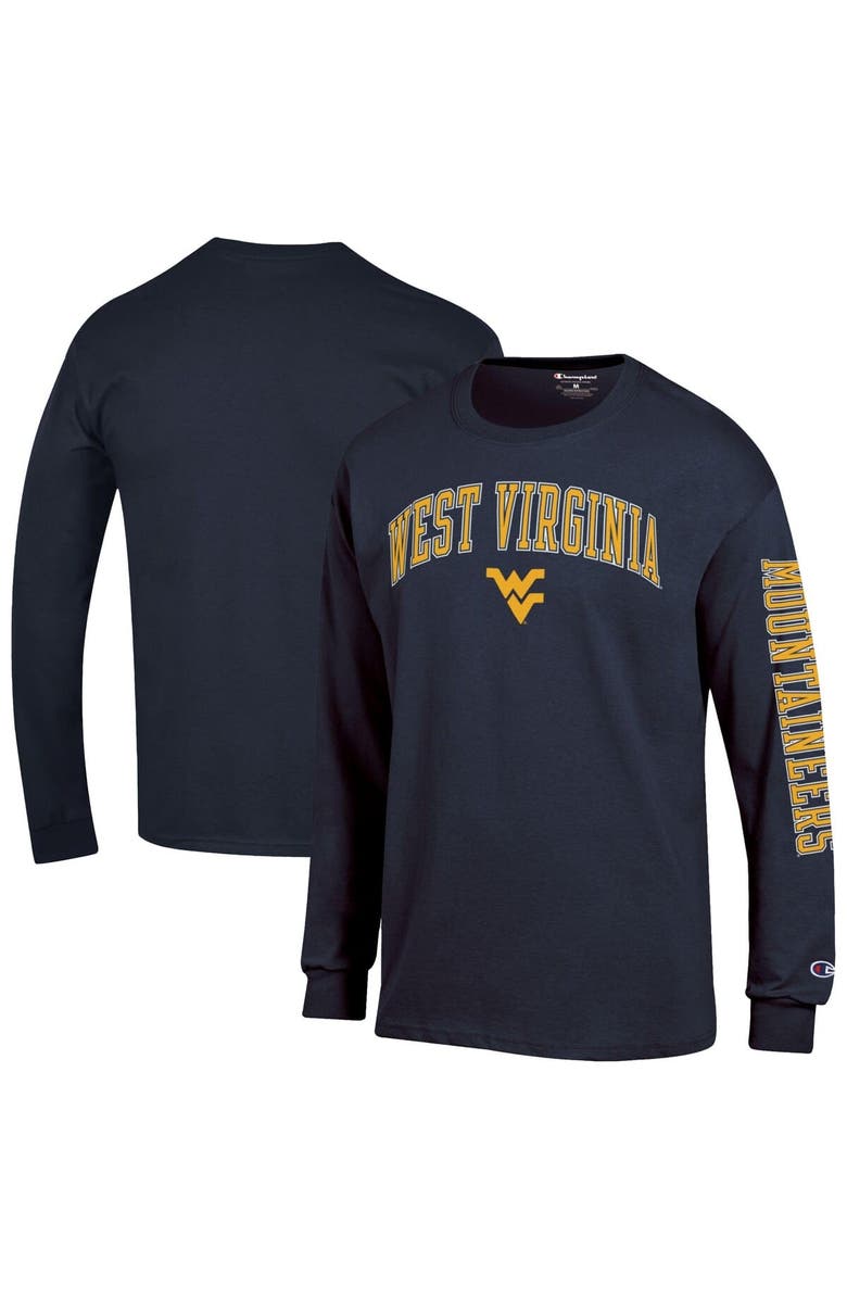 Champion Men's Champion  Navy West Virginia Mountaineers Arch Over Logo 2-Hit Long Sleeve T-Shirt, Alternate, color, Navy