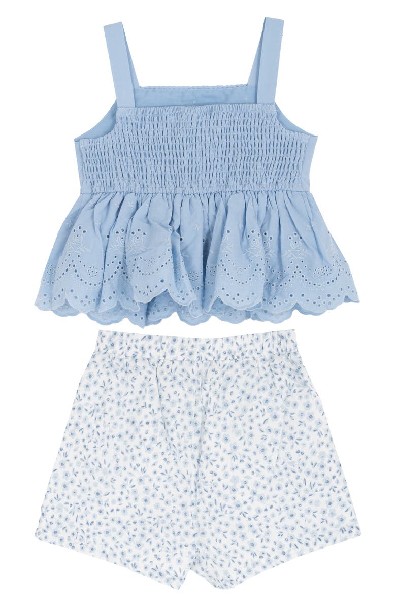 Rare Editions Kids' Eyelet Ruffle Tank & Printed Shorts Set, Alternate, color, Light Blue