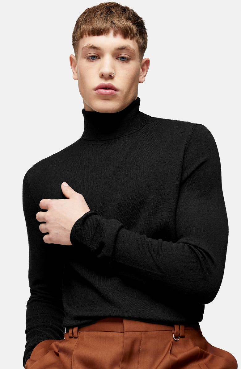 Topman Merino Wool Turtleneck Sweater, Alternate, color,