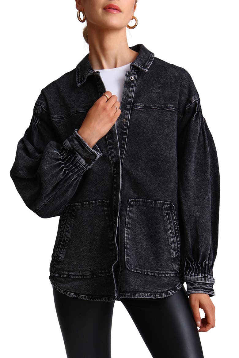 Pintuck Denim Shacket, Alternate, color, BLACK ACID WASH