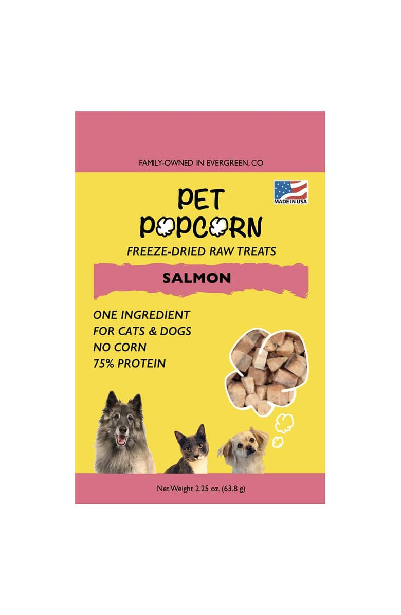 Pet Popcorn Freeze Dried Raw Treats, Salmon, 2.5oz Bag, Dog & Cat Snacks, Main, color, 
