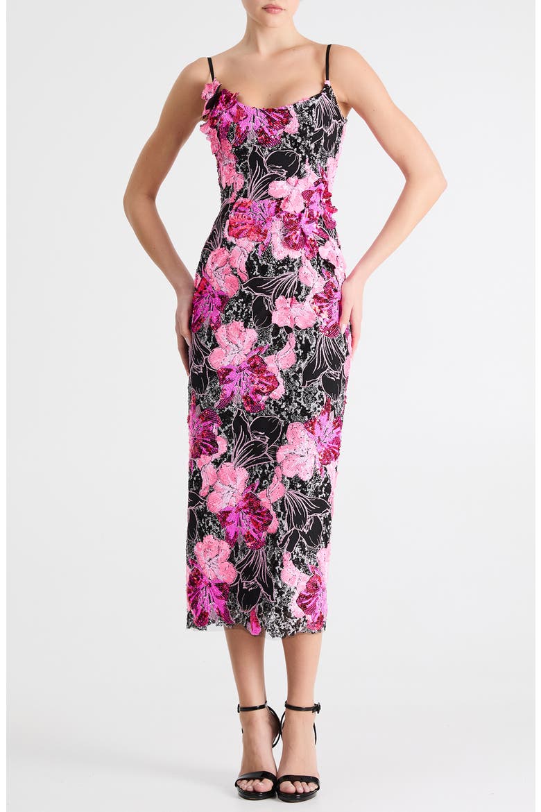 Emilia Sequin Sleeveless Midi Dress, Main, color, BLACK/ PINK
