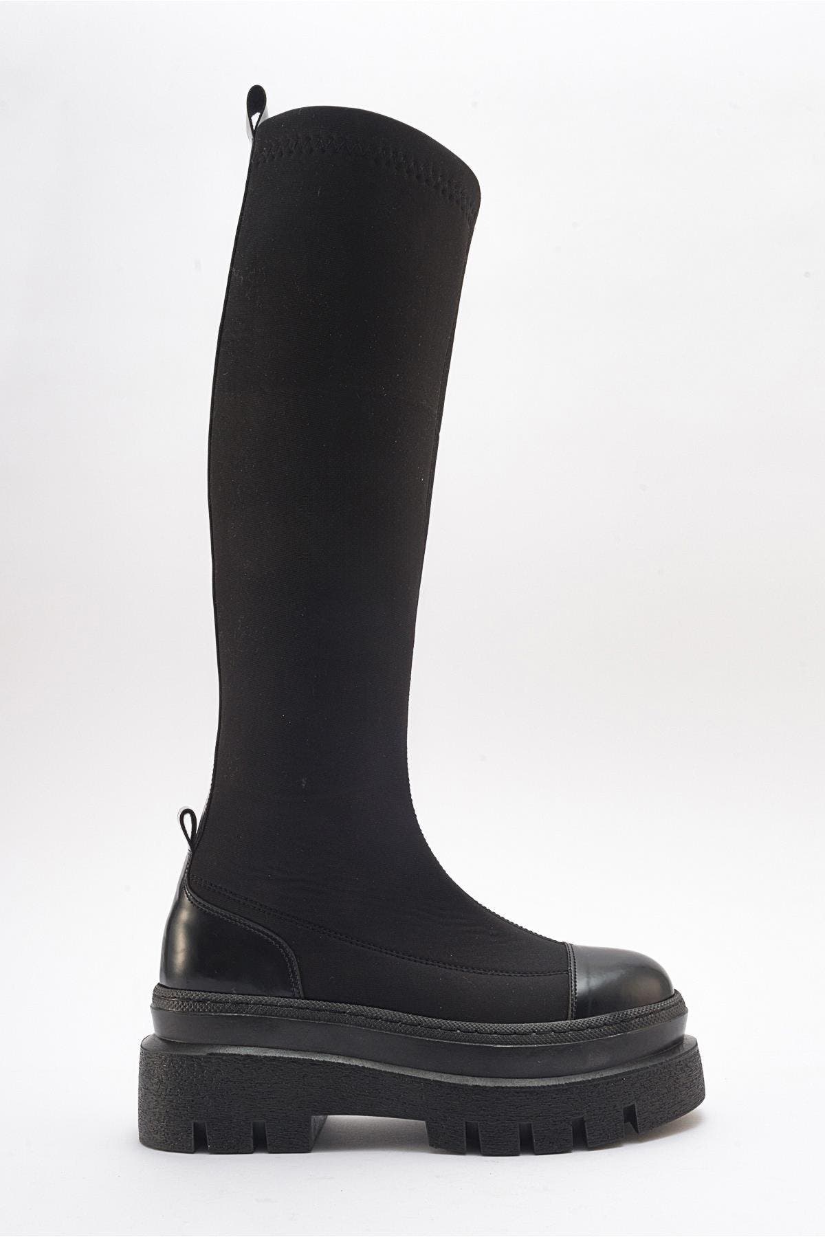 Celine Scuba Boot, Main, color, Black Faux Leather
