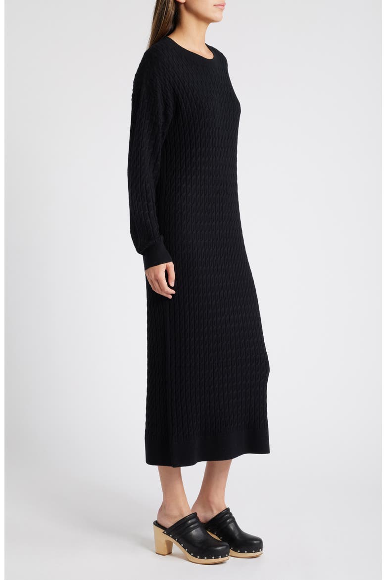 Cable Stitch Long Sleeve Midi Sweater Dress, Alternate, color, BLACK