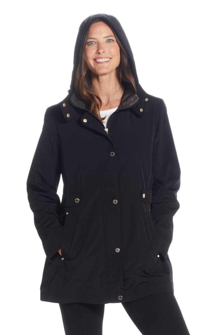 Water Resistant Zip Front Rain Jacket, Alternate, color, BLACK