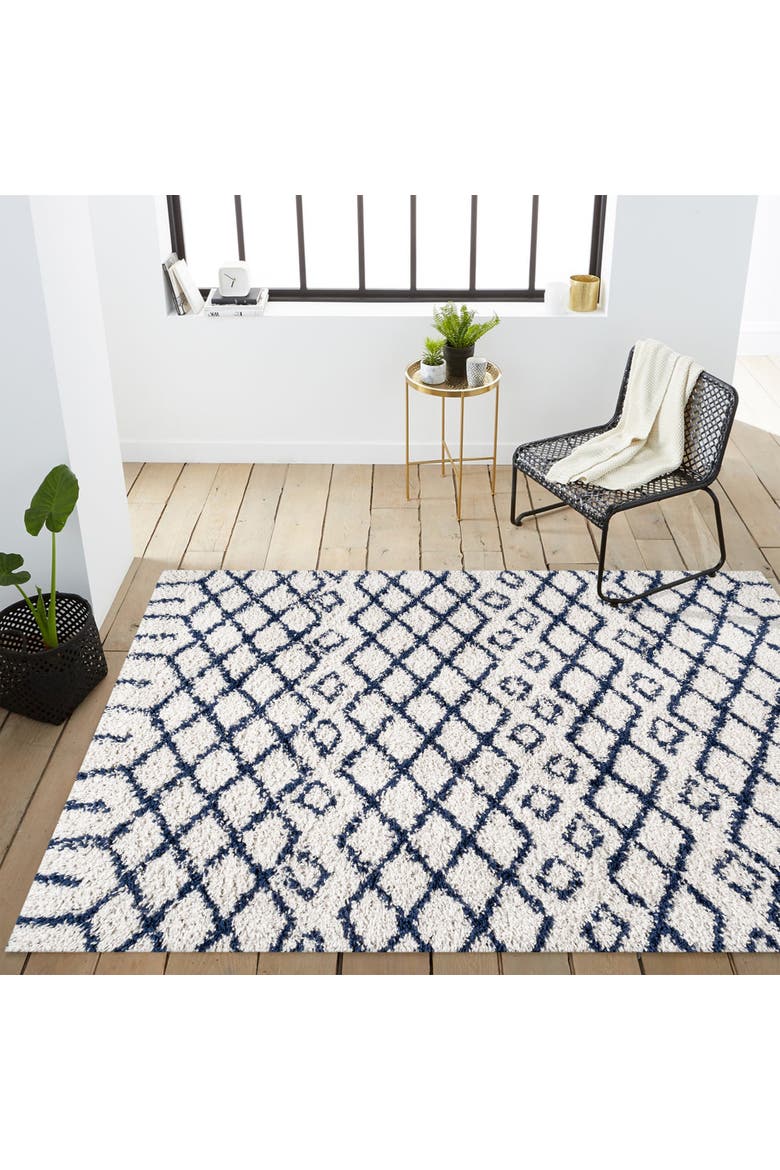 Algaida Moroccan Diamond Shag Area Rug, Alternate, color, Beige/Navy