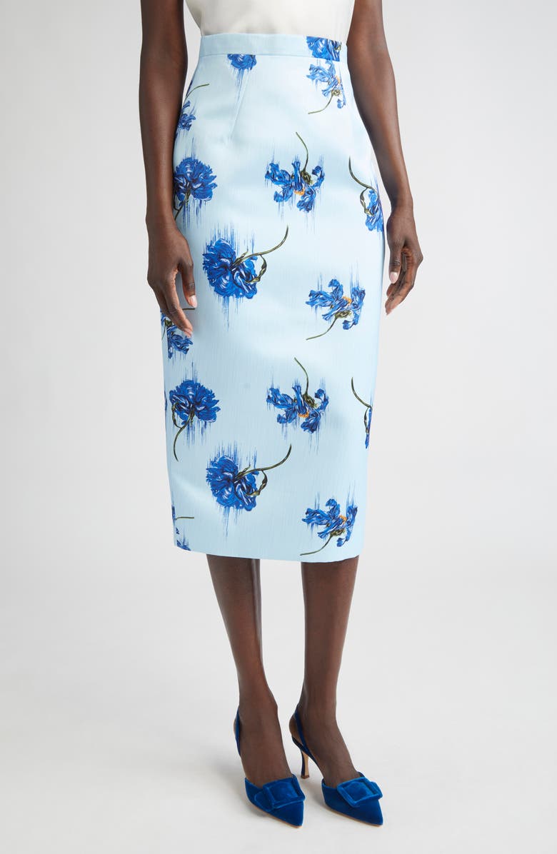 Emilia Wickstead Lorelei Floral Pencil Skirt, Main, color, Little Lillies On Blue