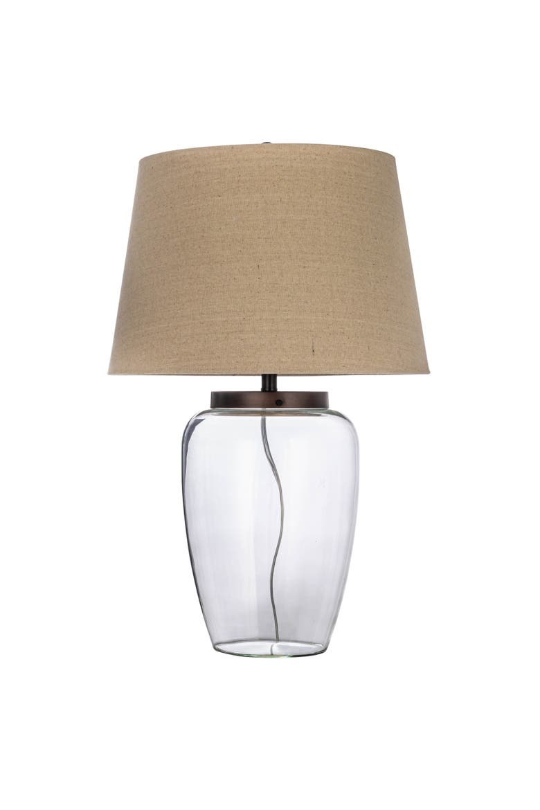 Fillable Glass Table Lamp with Linen Shade, Clear and White, Alternate, color, Clear