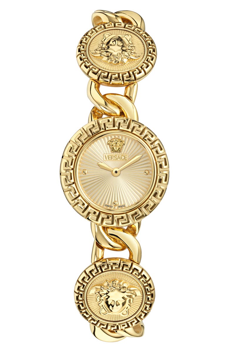 Versace La Greca Bracelet Watch, 28mm, Main, color, Ip Yellow Gold