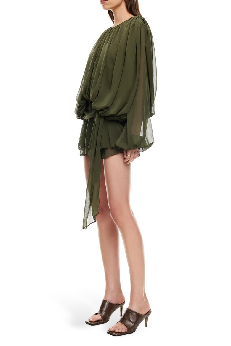 Elements Long Sleeve Chiffon Minidress, Alternate, color, SAFARI