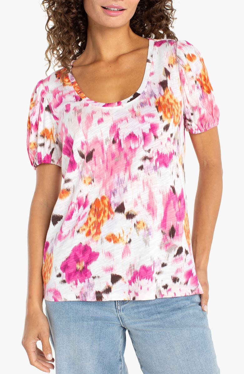 Liverpool Los Angeles Print Puff Sleeve Top, Main, color, Pink Multi Flrl