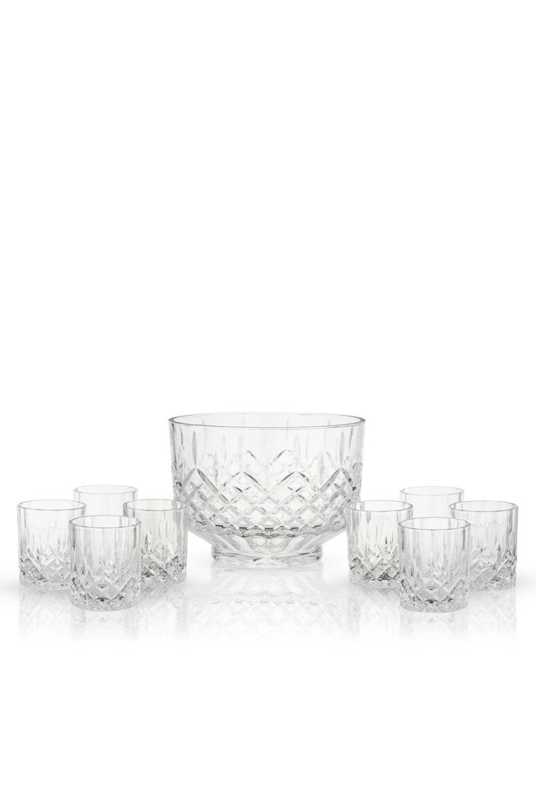 Admiral Crystal 9-Piece Punch Bowl & Tumbler Set, Main, color, Clear