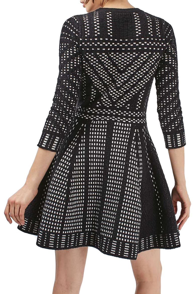 Geometric Fit & Flare Dress, Alternate, color, BLACK MULTI