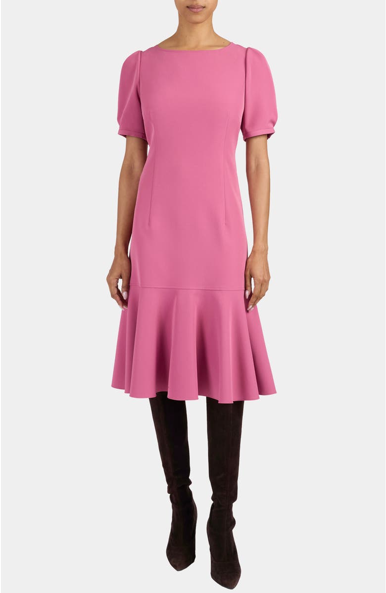 Santorelli Dasia Sheath Dress with Short Puff Sleeves in Soft Stretch Crepe, Main, color, Crushed Berry