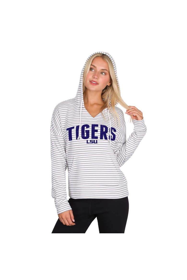 Men's Concepts Sport  White/Gray LSU Tigers French Terry Striped V-Neck Pullover Hoodie, Alternate, color, White