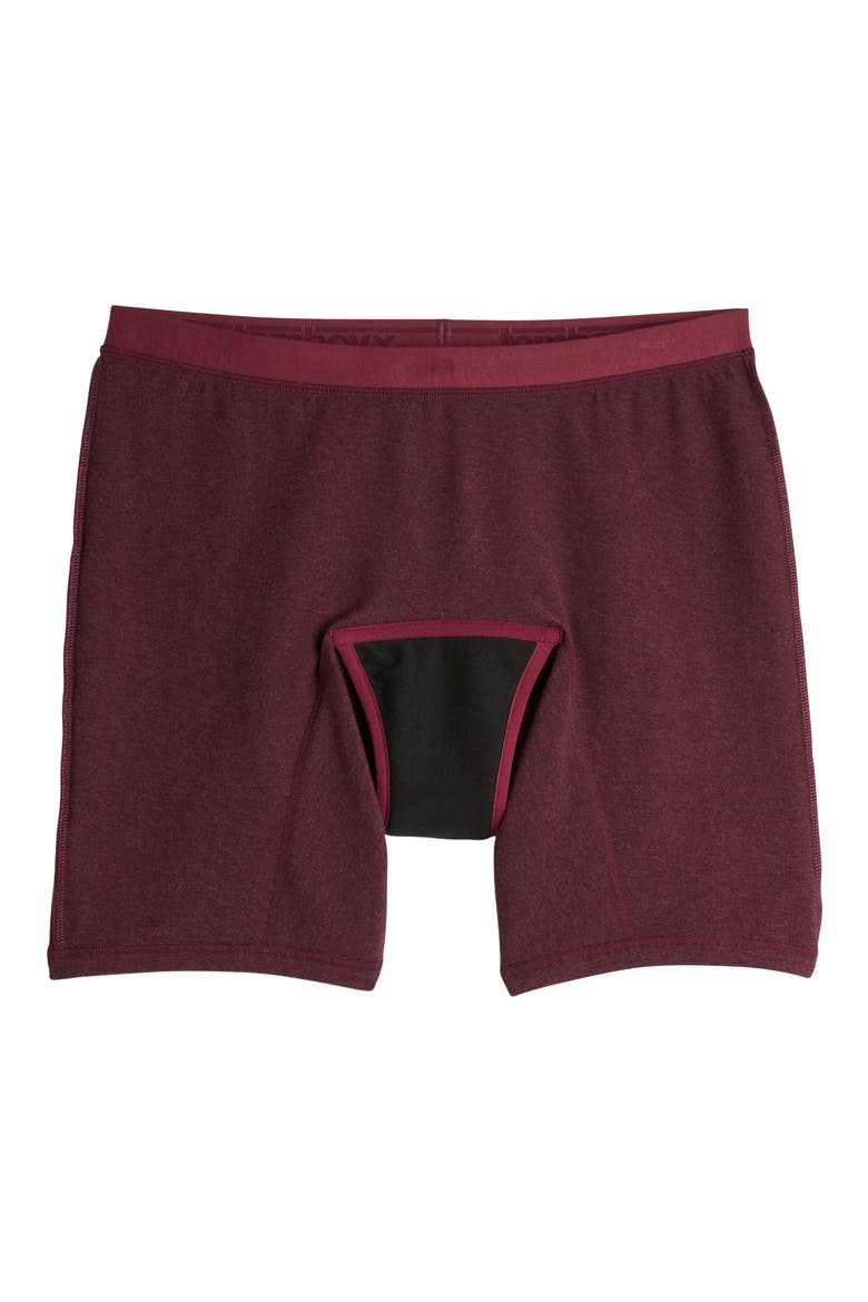 First Line Stretch Cotton Period 9-Inch Boxer Briefs, Alternate, color, BLACK CHERRY HEATHER