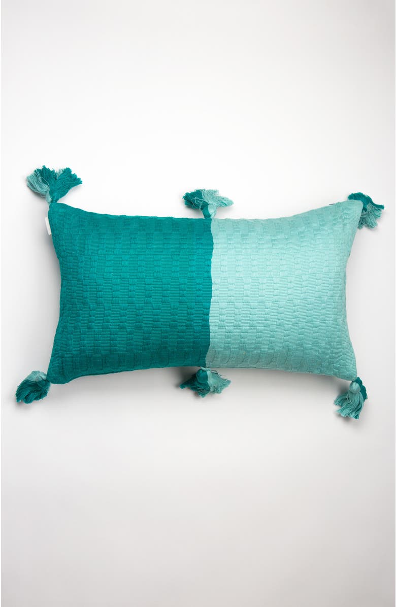 Archive New York Antigua Colorblocked Handwoven Cotton Throw Pillow | 12x20, Alternate, color, Jade And Aqua