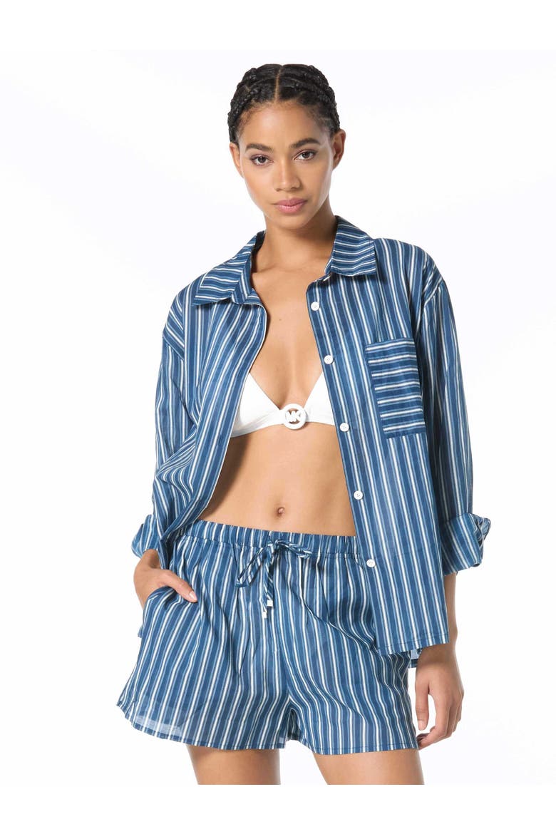 Marina Stripe Cover Up Shirt Swim, Main, color, River Blue