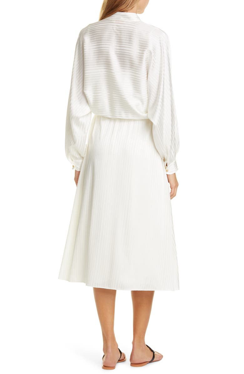 Tory Burch Tonal Stripe Long Sleeve Stretch Silk Dress, Alternate, color, 