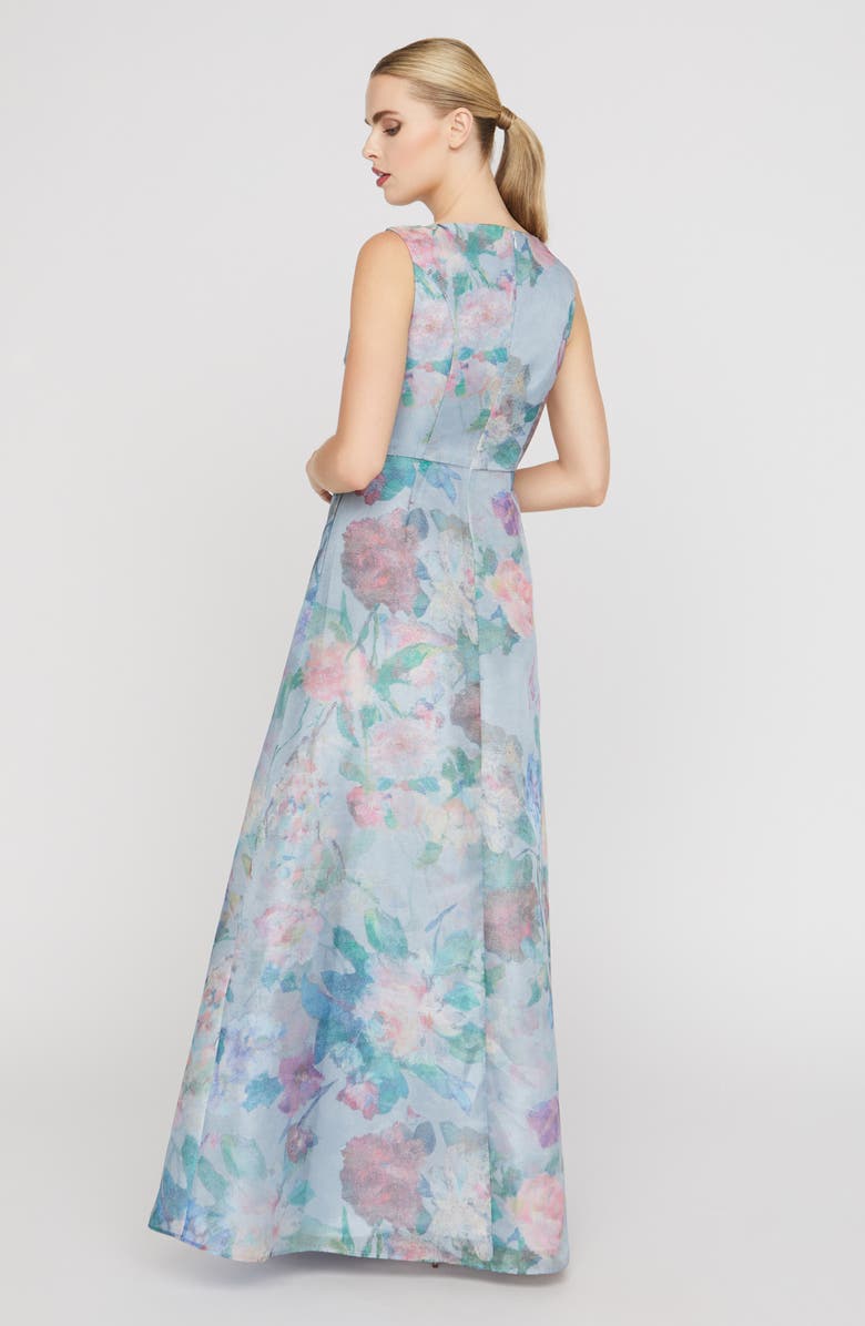 Kay Unger Merida Floral Print Sleeveless Gown, Alternate, color, Spring Mist
