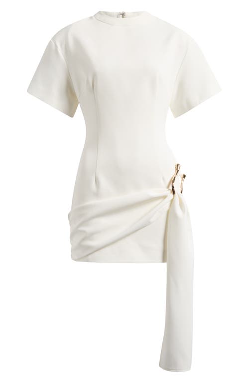 Lioness Martini Structured High Neck Drape Waist Metal Hardware Detail Mini Dress In Porcelain