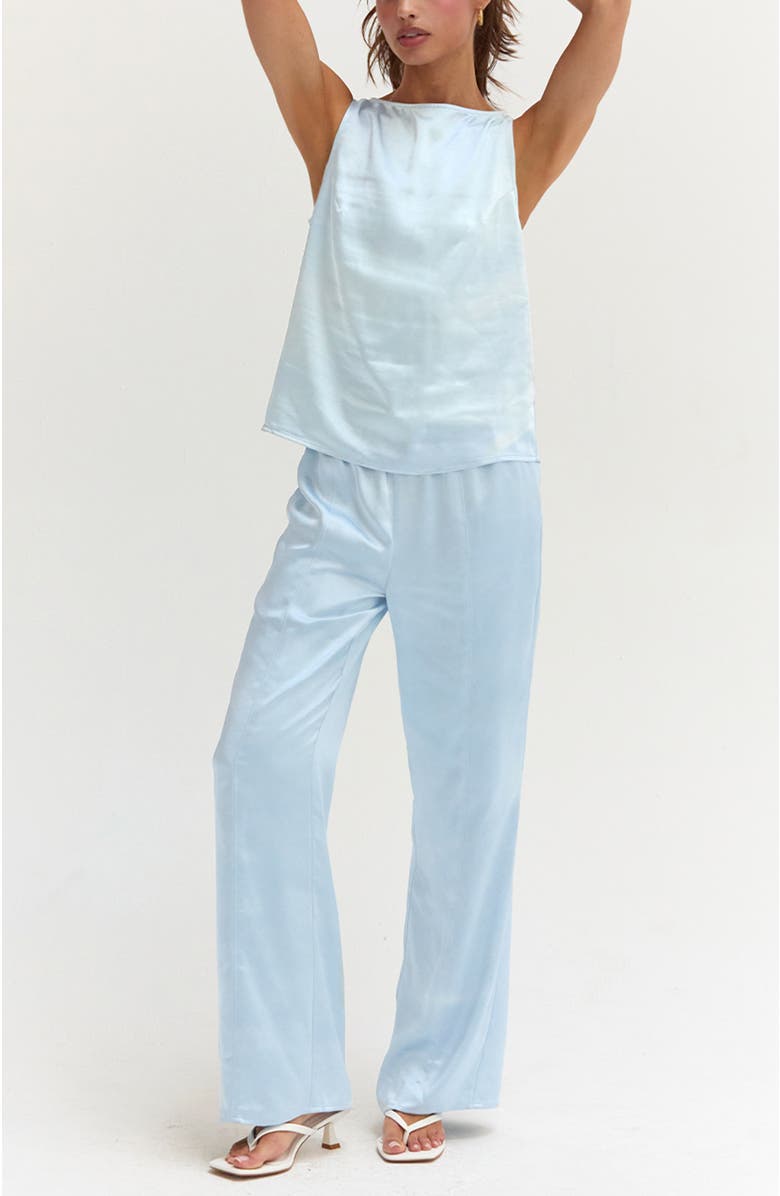 CRESCENT Satin Sleeveless Tank Top, Alternate, color, Light Blue