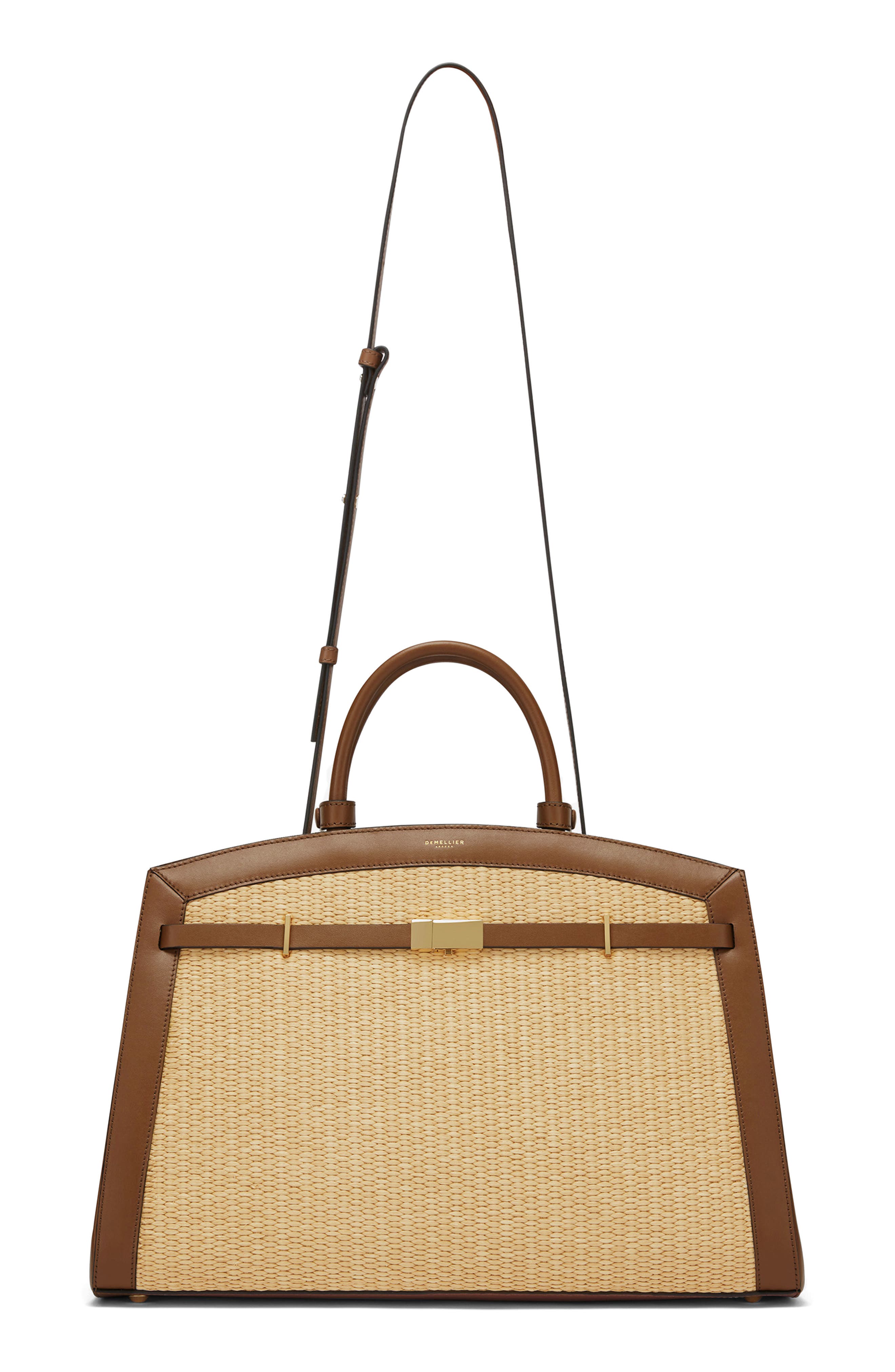 DeMellier The Hudson Raffia & Leather Top Handle Bag, Alternate, color, 