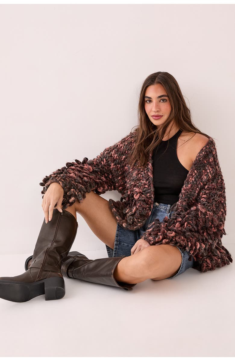 NASTY GAL Extreme Loopy Cardigan, Alternate, color, Pink