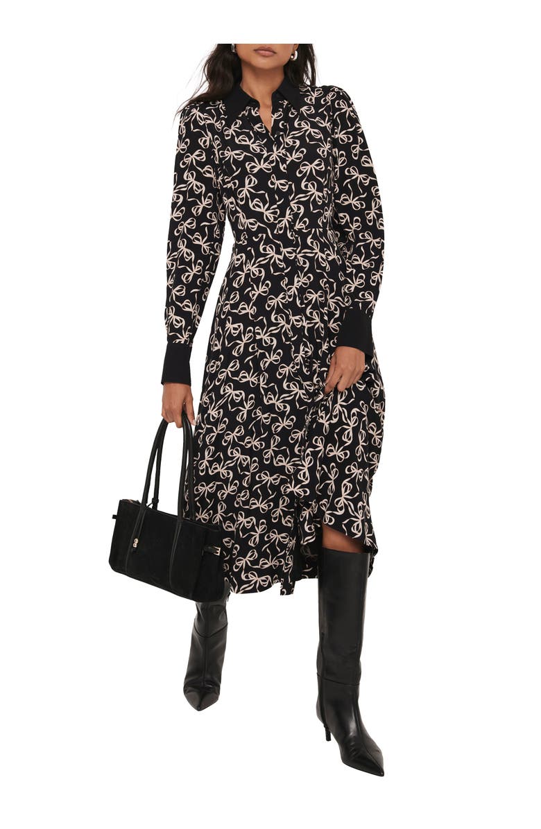 MINT VELVET Bow Print Midi Shirt Dress, Alternate, color, Black