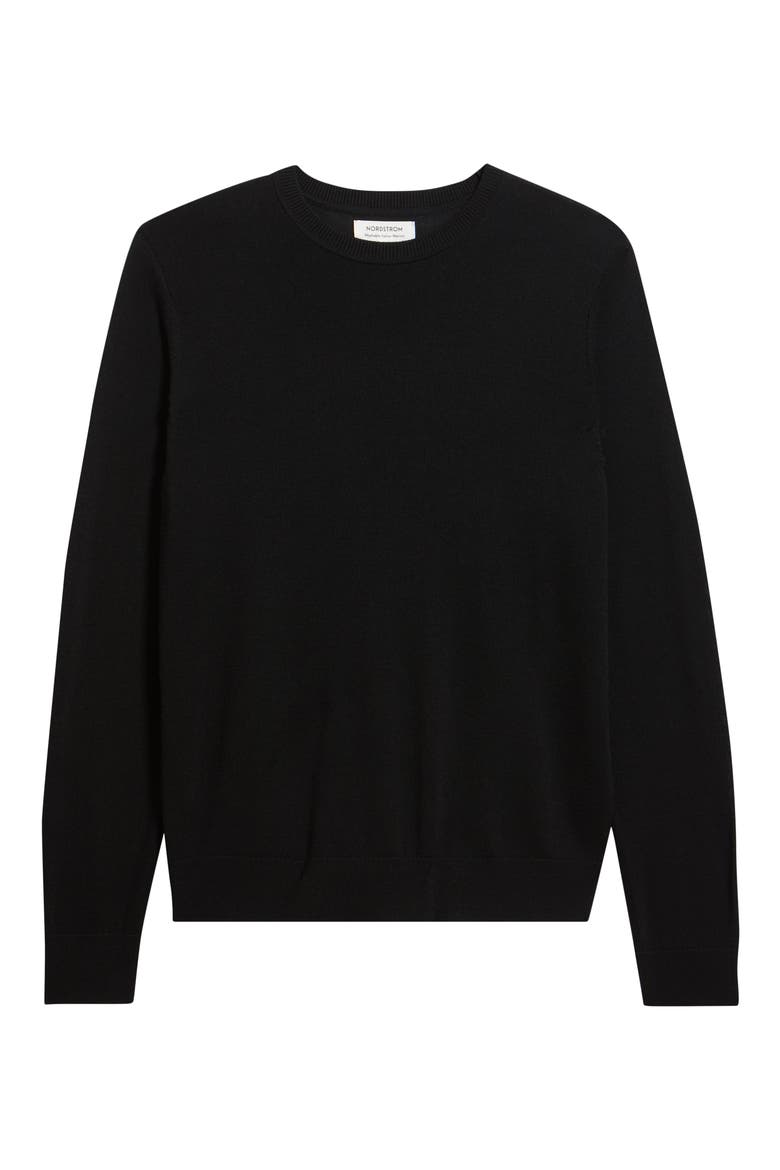Italian Merino Wool Crewneck Sweater, Alternate, color, BLACK