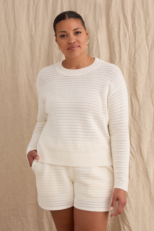 Kada The Open Knit Long Sleeve Sweater In White
