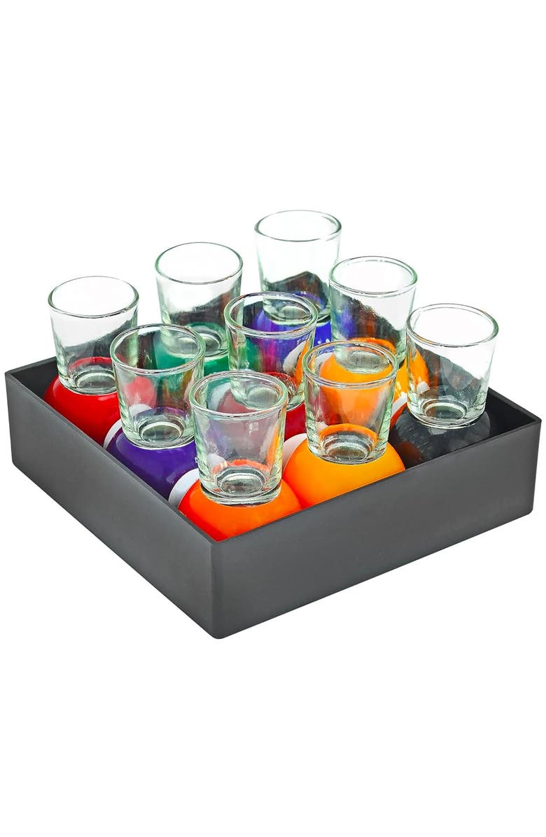 Fairly Odd Novelties Billiards Pool Ball Shot Glasses, Set of 9 1oz Glasses, Main, color, Multicolored