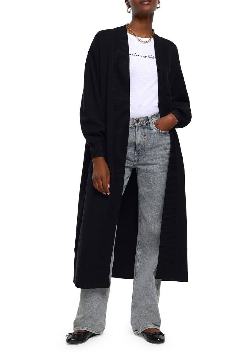 River Island Mixed Rib Open Front Maxi Cardigan, Alternate, color, 