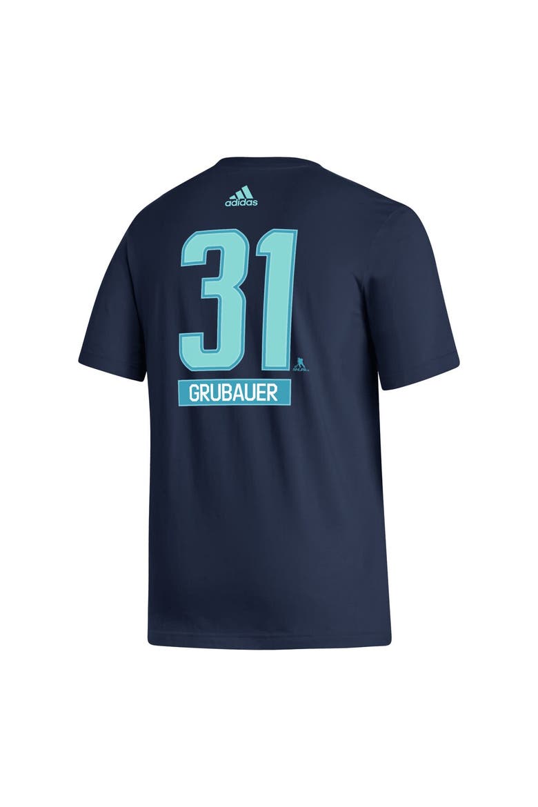 Men's adidas Philipp Grubauer Navy Seattle Kraken Fresh Name & Number T-Shirt, Alternate, color, Navy