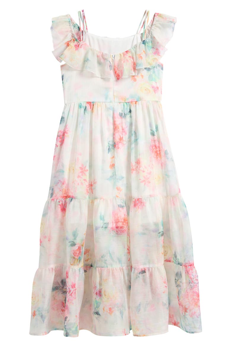 Kids' Print Ruffle Chiffon Maxi Dress, Alternate, color, IVORY