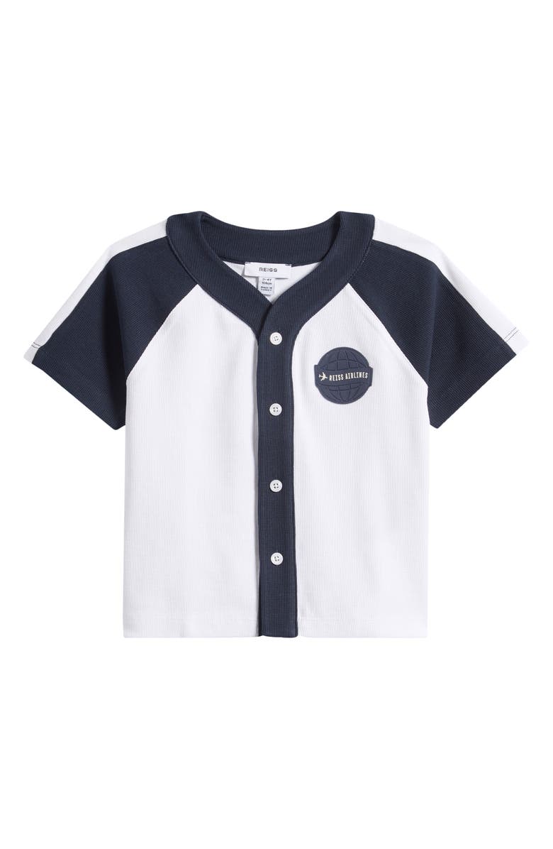 Reiss Kids' Nori Jr. Cotton Button-Up Shirt, Main, color, Off White/ Navy