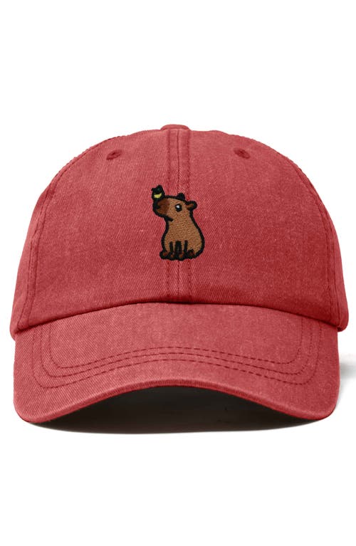 Dalix Capybara Embroidered Everyday Hat In Washed Red