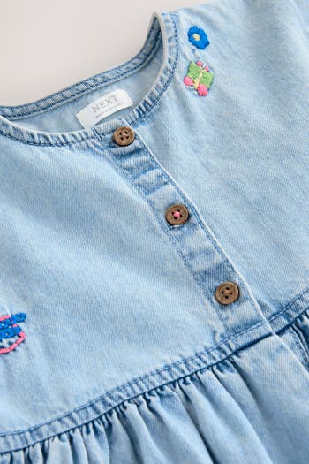 Kids' Floral Embroidered Denim Shirtdress