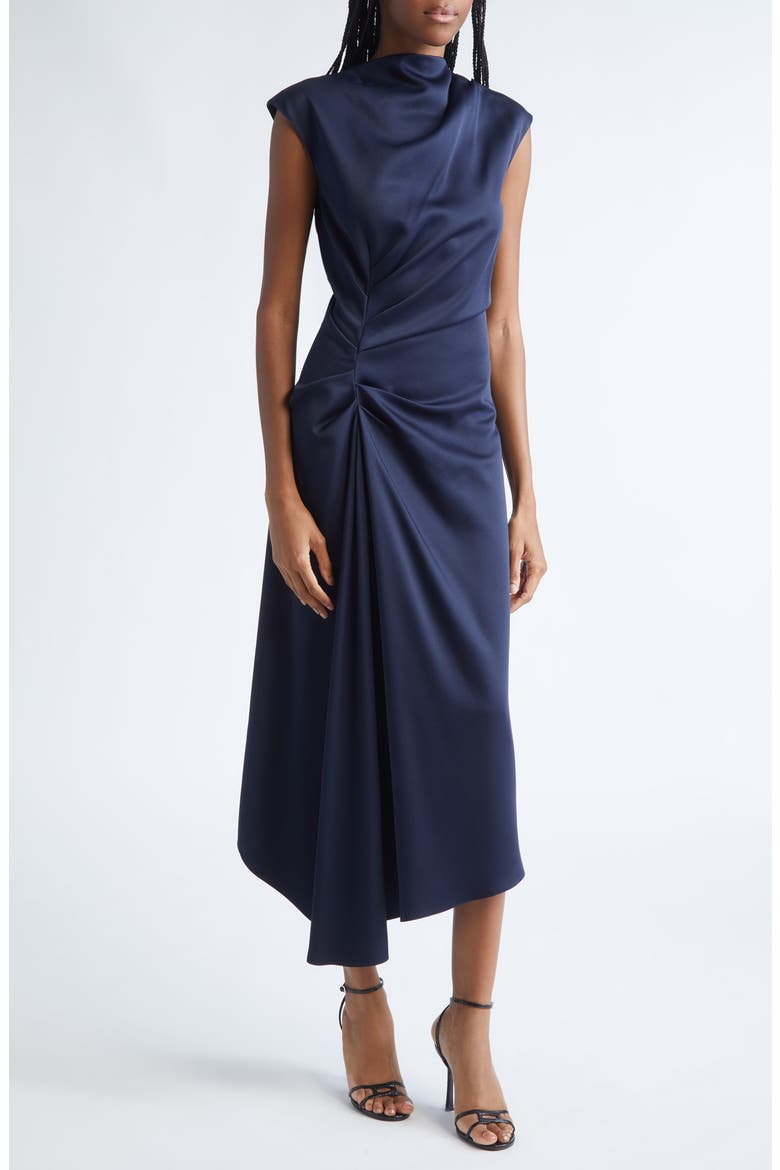 Cowl Neck Satin Cinch Dress, Alternate, color, MIDNIGHT